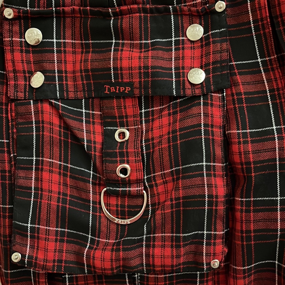 Down from $240TRIPP midi skirt plaid w/pockets, snaps, zippers, pleats, grommets - Picture 2 of 16